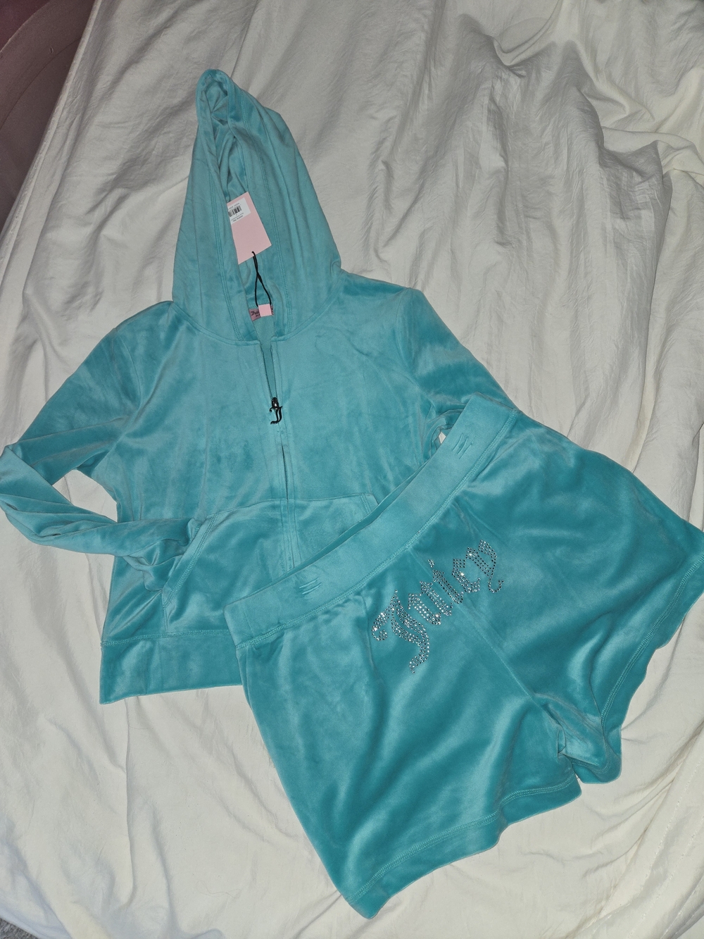 Juicy Couture Turquoise Velour Hoodie & Shorts Set
